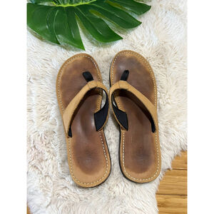 Clarks Brown Tan Leather Slide Flats Sandals Toe Post Flip siZe 9